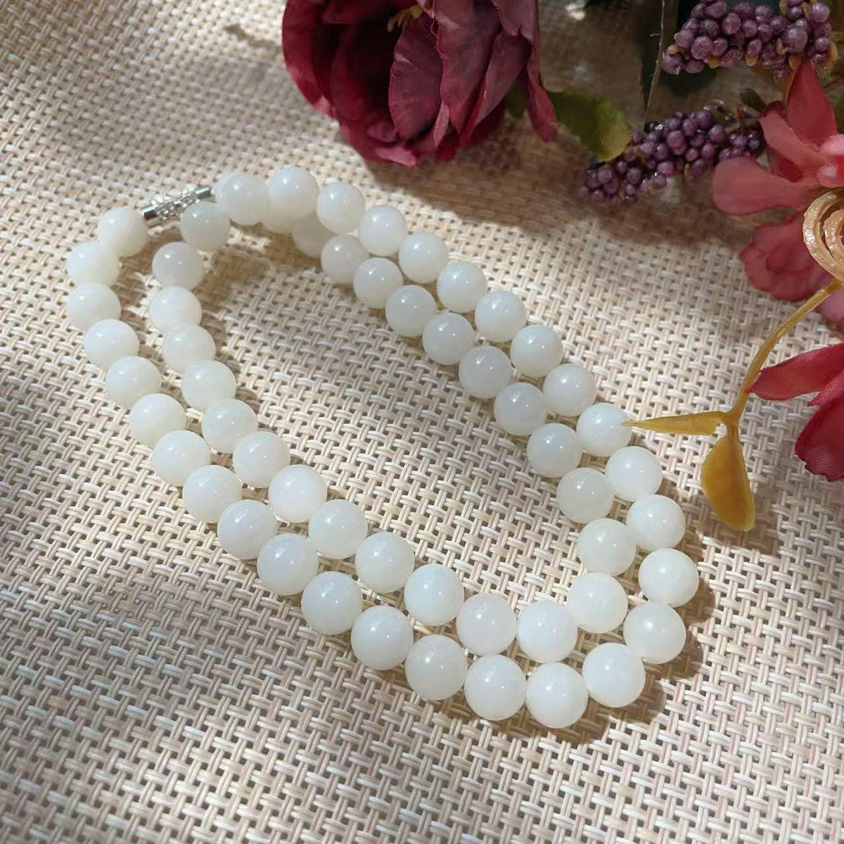 Natural White Jade 8mm Necklace, Creamy White Beaded Jade Necklace, Certified Minimalist Jade Chain, 8mm Nephrite White Jade, Jade Gift