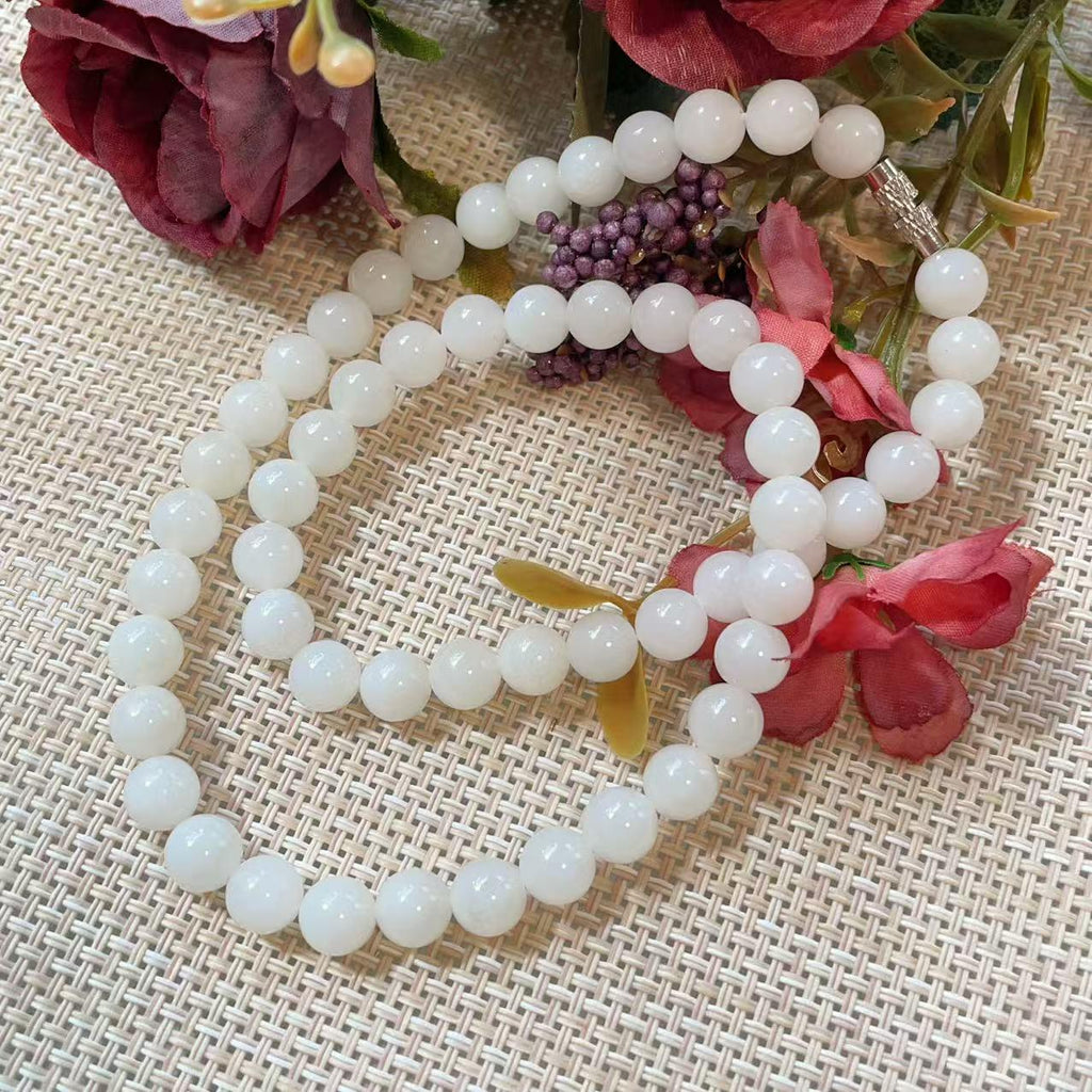 Natural White Jade 8mm Necklace, Creamy White Beaded Jade Necklace, Certified Minimalist Jade Chain, 8mm Nephrite White Jade, Jade Gift