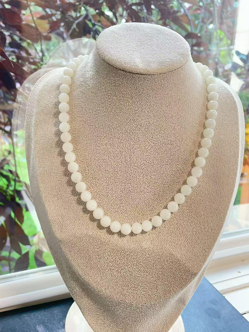 Natural White Jade 8mm Necklace, Creamy White Beaded Jade Necklace, Certified Minimalist Jade Chain, 8mm Nephrite White Jade, Jade Gift