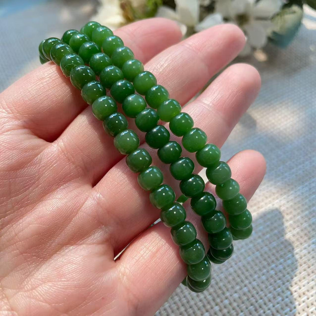 Natural 6mm Spinach Green Nephrite Jade Bracelet | Certified Slim Green Jade Bead Bracelet | Stretch Bracelet | Everyday Jewelry