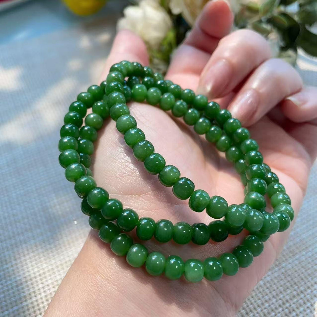 Natural 6mm Spinach Green Nephrite Jade Bracelet | Certified Slim Green Jade Bead Bracelet | Stretch Bracelet | Everyday Jewelry