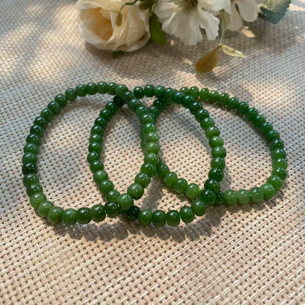 Natural 6mm Spinach Green Nephrite Jade Bracelet | Certified Slim Green Jade Bead Bracelet | Stretch Bracelet | Everyday Jewelry