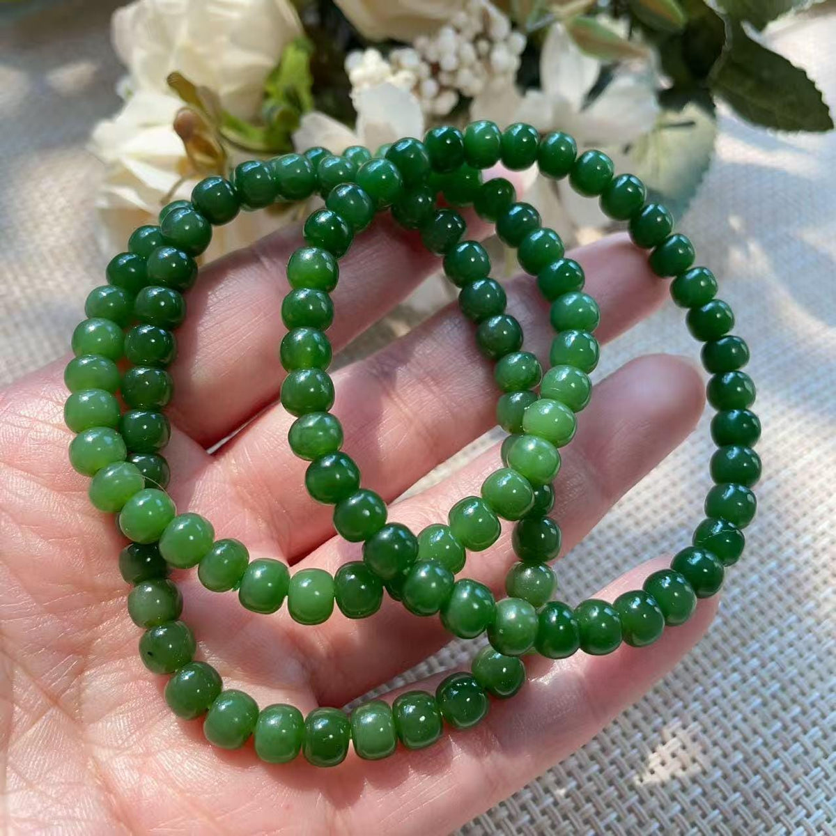 Natural 6mm Spinach Green Nephrite Jade Bracelet | Certified Slim Green Jade Bead Bracelet | Stretch Bracelet | Everyday Jewelry