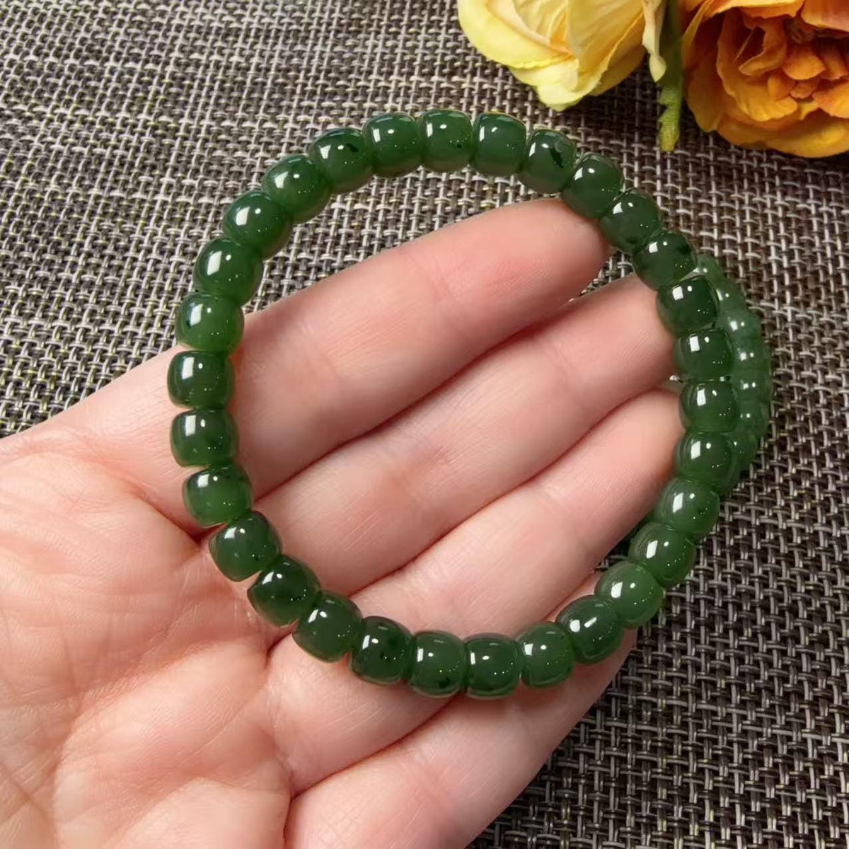 Certified Natural Green Jade Bracelet, 6-7mm Bead Bracelet , Certified Nephrite Jade Jewelry , Minimalist Jade Bracelet