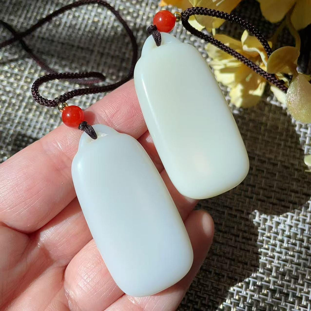 Certified Natural White Jade Pendant | Minimalist White Jade Tag Necklace | Hand Polished Gemstone Pendant | Adjustable Cord | Gift for Her