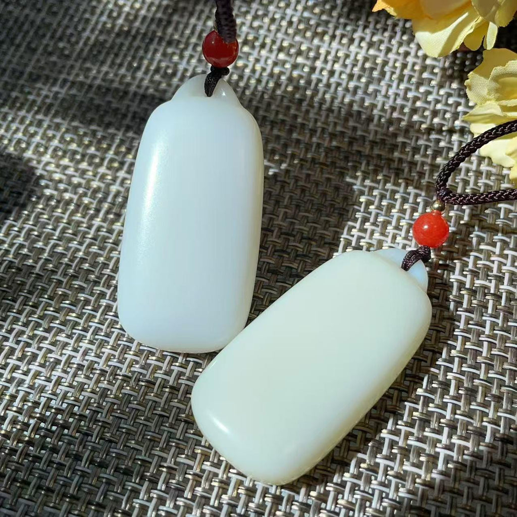 Certified Natural White Jade Pendant | Minimalist White Jade Tag Necklace | Hand Polished Gemstone Pendant | Adjustable Cord | Gift for Her