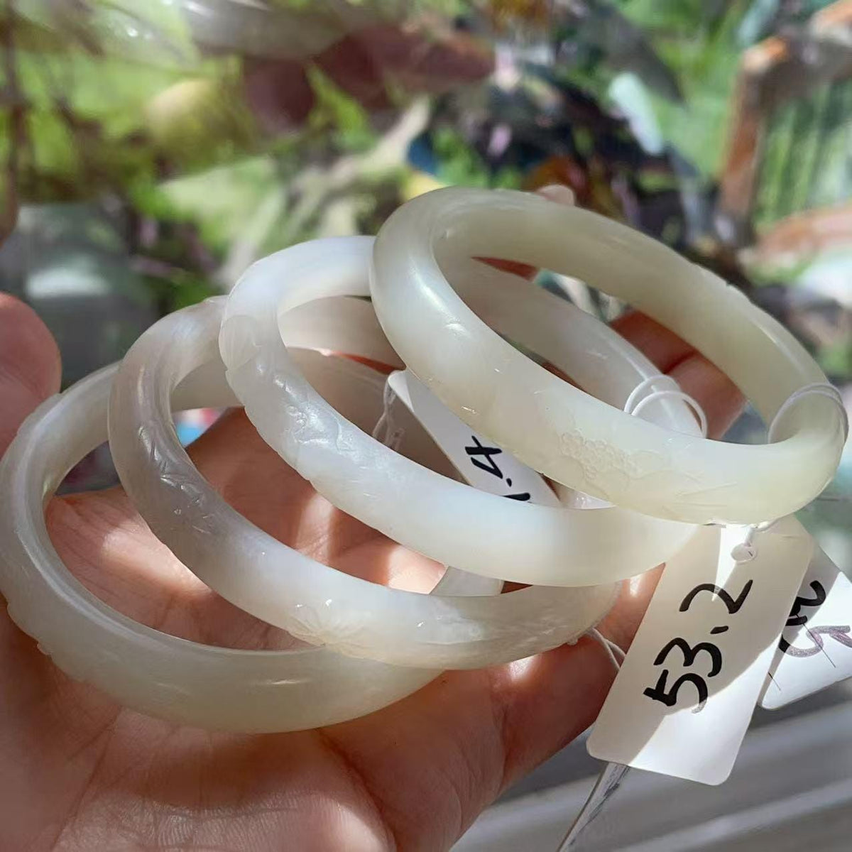 Deal! Natural White Jade Carved Bangle | Floral Jade Bracelet | Slim Round Bangle | Small Size Jade Jewelry | Handmade Gemstone Bracelet