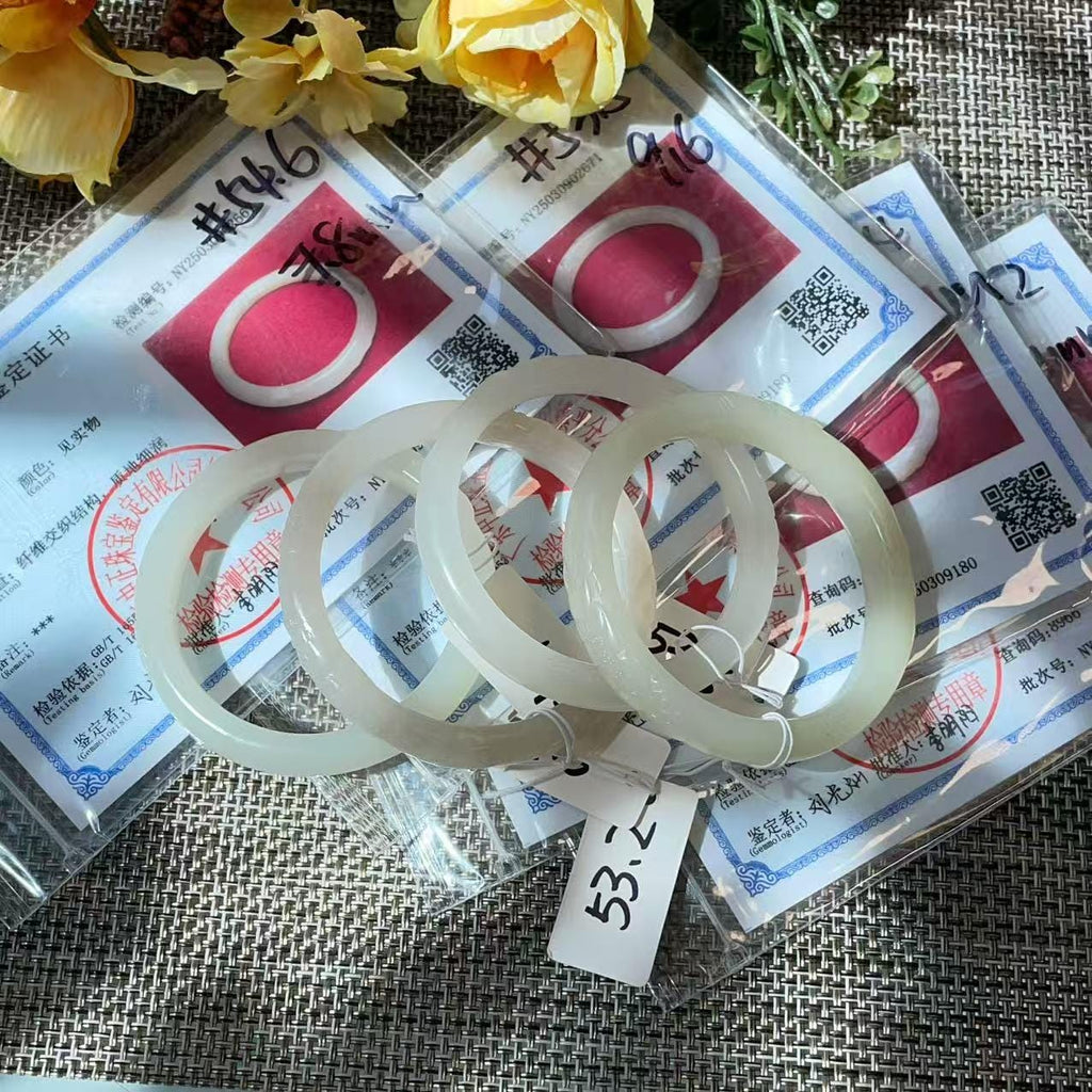 Deal! Natural White Jade Carved Bangle | Floral Jade Bracelet | Slim Round Bangle | Small Size Jade Jewelry | Handmade Gemstone Bracelet
