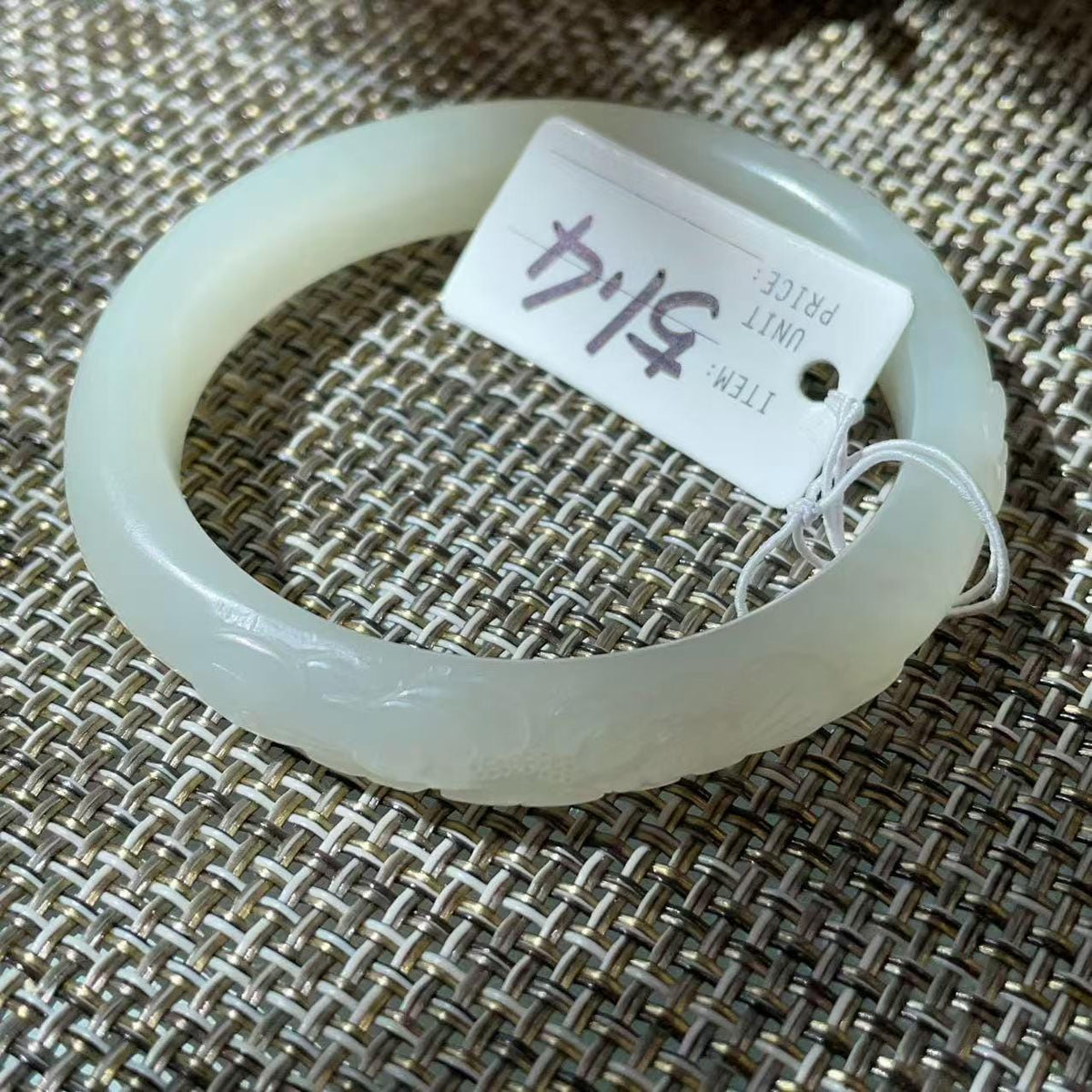 Deal! Natural White Jade Carved Bangle | Floral Jade Bracelet | Slim Round Bangle | Small Size Jade Jewelry | Handmade Gemstone Bracelet