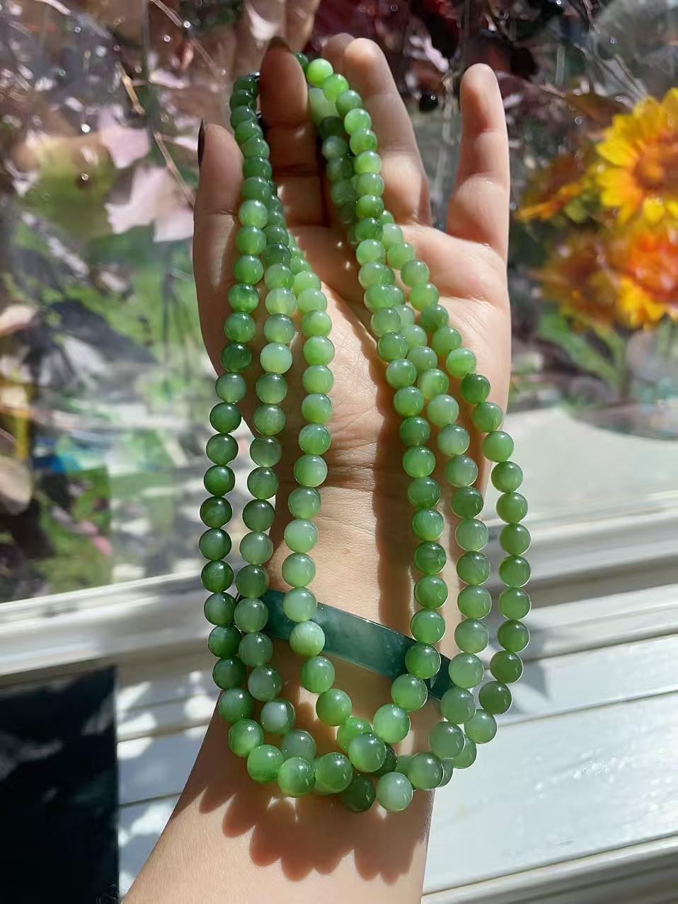 Natural Icy Green Nephrite Jade Beaded Necklace | 7.5–8mm Round Beads | High Grade Jade | Certified Green Jade Jewelry