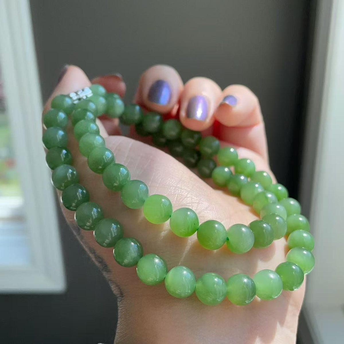 Natural Icy Green Nephrite Jade Beaded Necklace | 7.5–8mm Round Beads | High Grade Jade | Certified Green Jade Jewelry