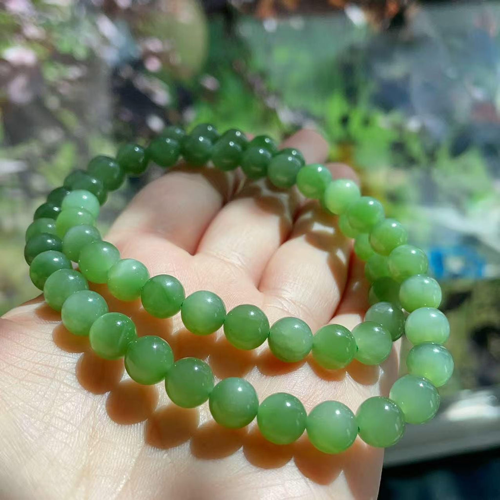 Natural Icy Green Nephrite Jade Beaded Necklace | 7.5–8mm Round Beads | High Grade Jade | Certified Green Jade Jewelry