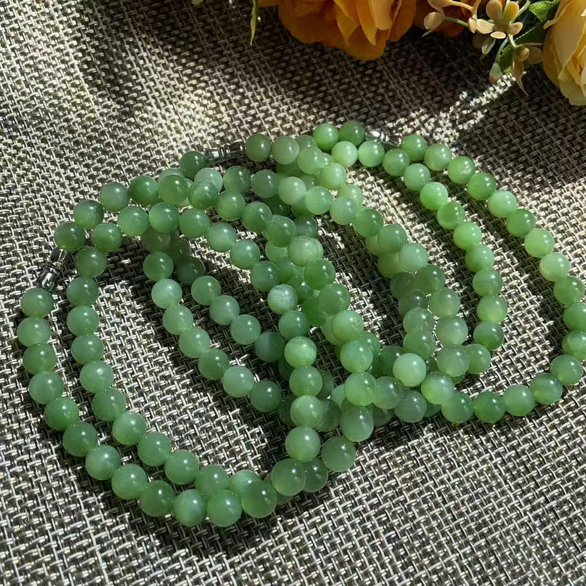 Natural Icy Green Nephrite Jade Beaded Necklace | 7.5–8mm Round Beads | High Grade Jade | Certified Green Jade Jewelry
