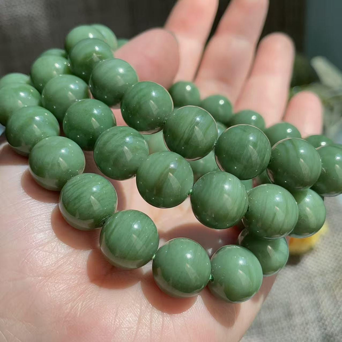 Natural Matcha Green Nephrite Jade Bracelet | 12mm Creamy Green Round Beads | Certified Jade | Unisex Gift