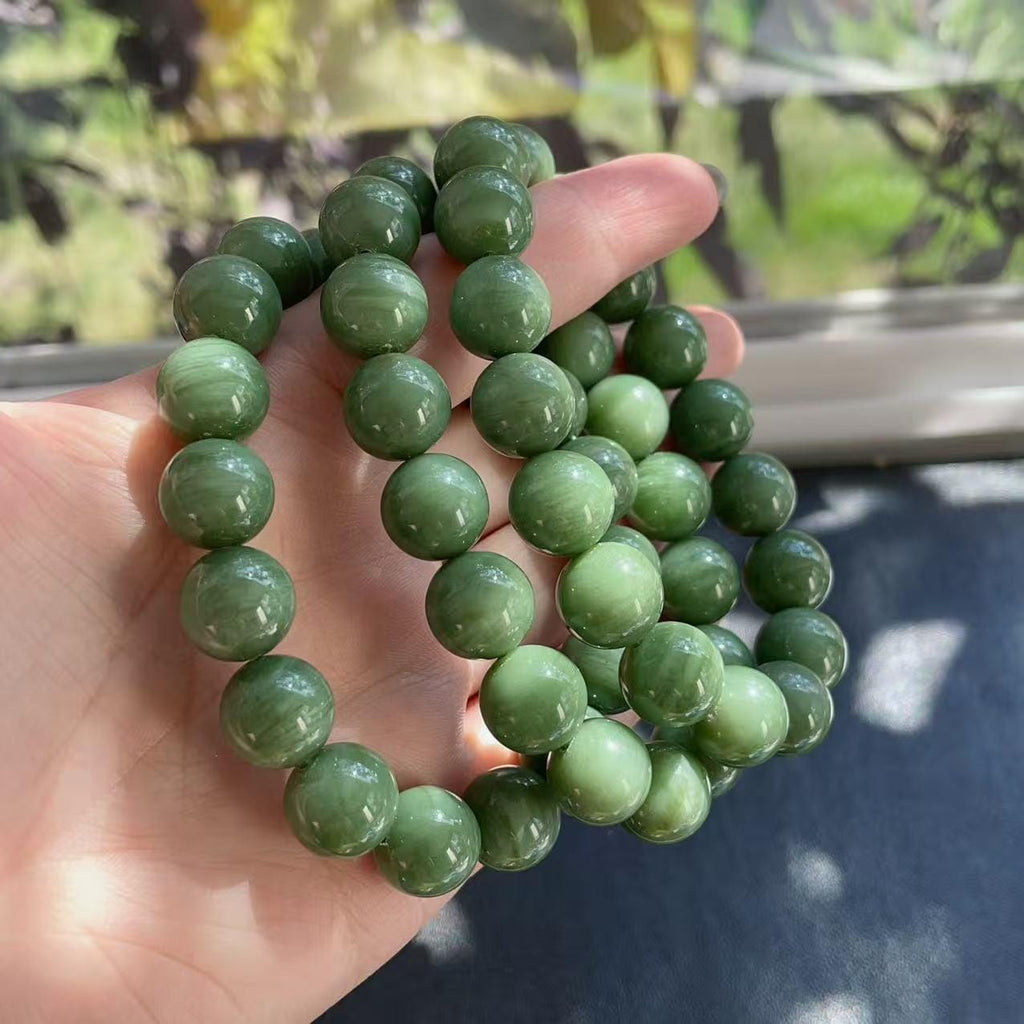 Natural Matcha Green Nephrite Jade Bracelet | 12mm Creamy Green Round Beads | Certified Jade | Unisex Gift