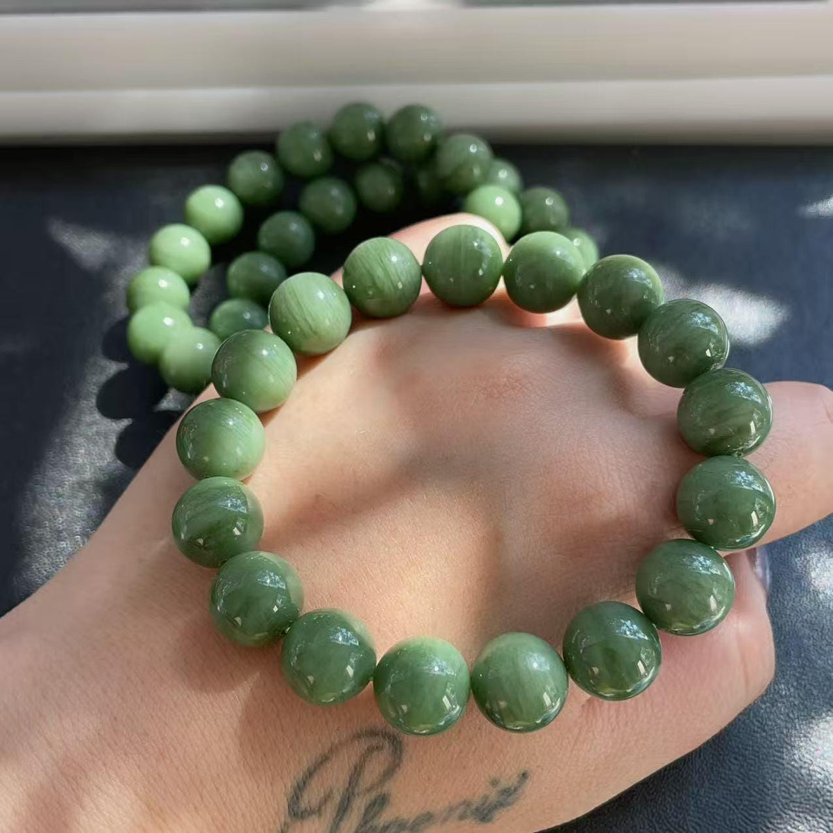 Natural Matcha Green Nephrite Jade Bracelet | 12mm Creamy Green Round Beads | Certified Jade | Unisex Gift