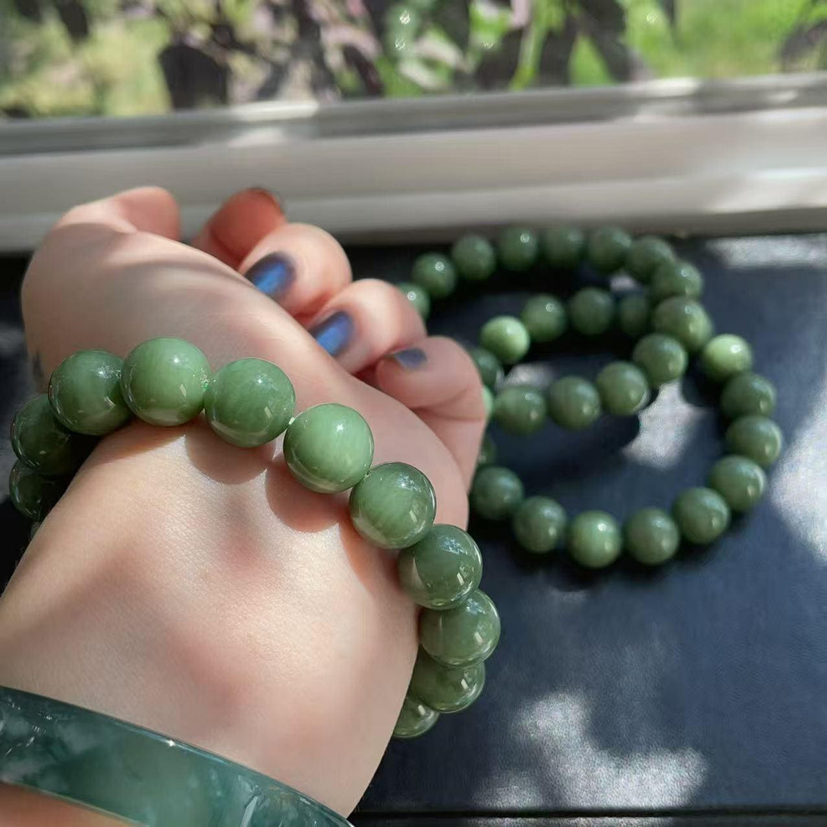 Natural Matcha Green Nephrite Jade Bracelet | 12mm Creamy Green Round Beads | Certified Jade | Unisex Gift
