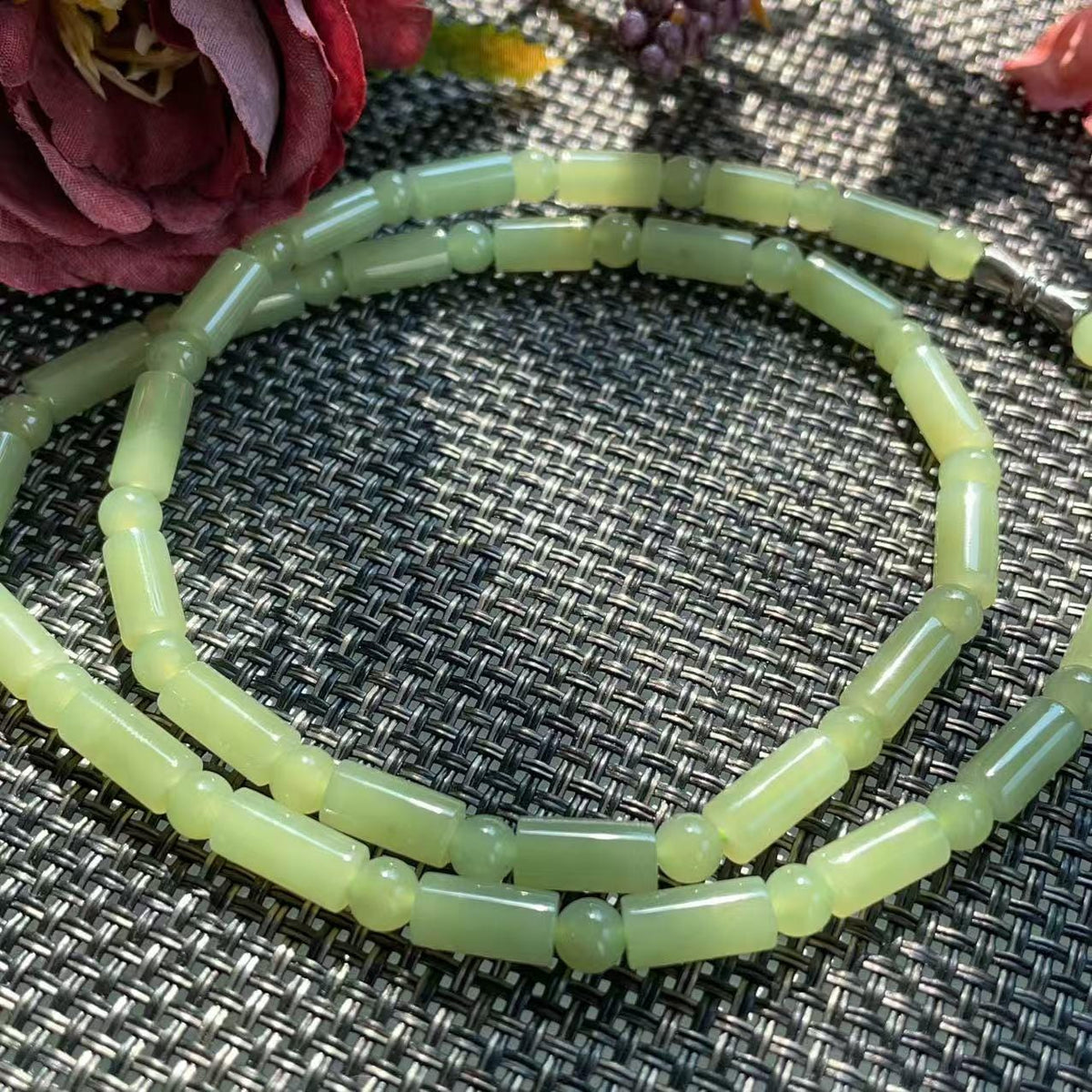 Natural Soft Green Nephrite Jade Necklace | Barrel & Round Beads | 18" Jade Necklace | Minimalist Green Jade Jewelry | Certified