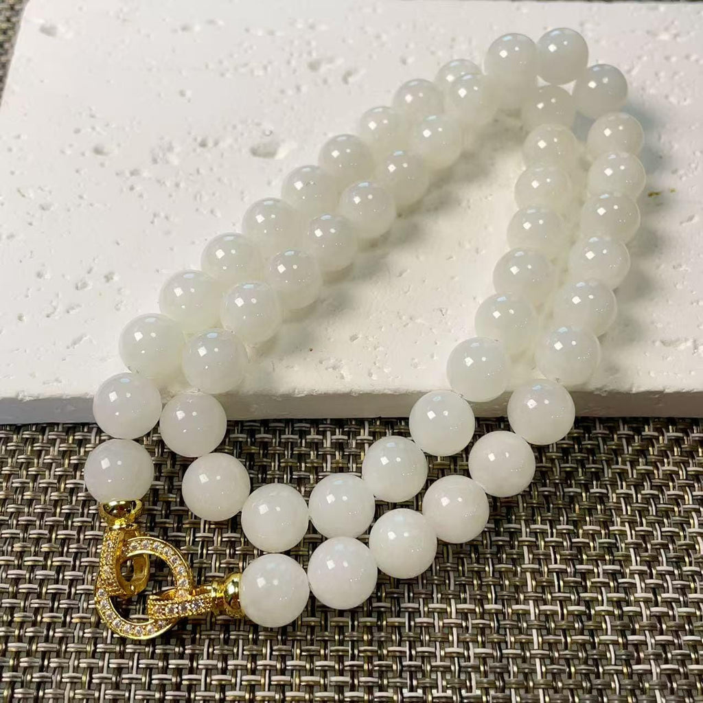 Natural White Jade 10mm Necklace, Creamy White Beaded Jade Necklace, Certified Minimalist Jade Chain, 10mm Nephrite White Jade, Jade Gift