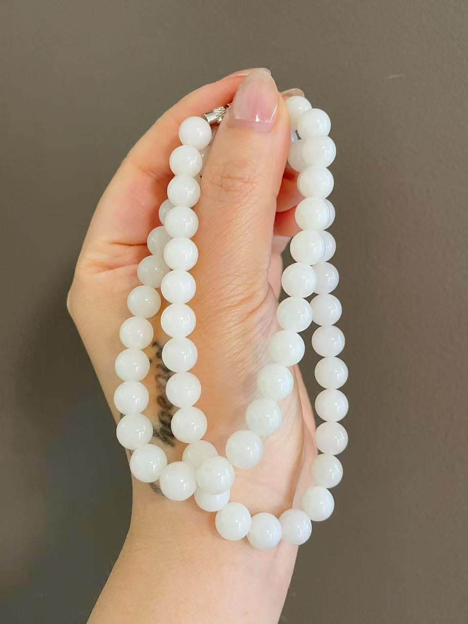 Natural White Jade 8mm Necklace, Creamy White Beaded Jade Necklace, Certified Minimalist Jade Chain, 8mm Nephrite White Jade, Jade Gift