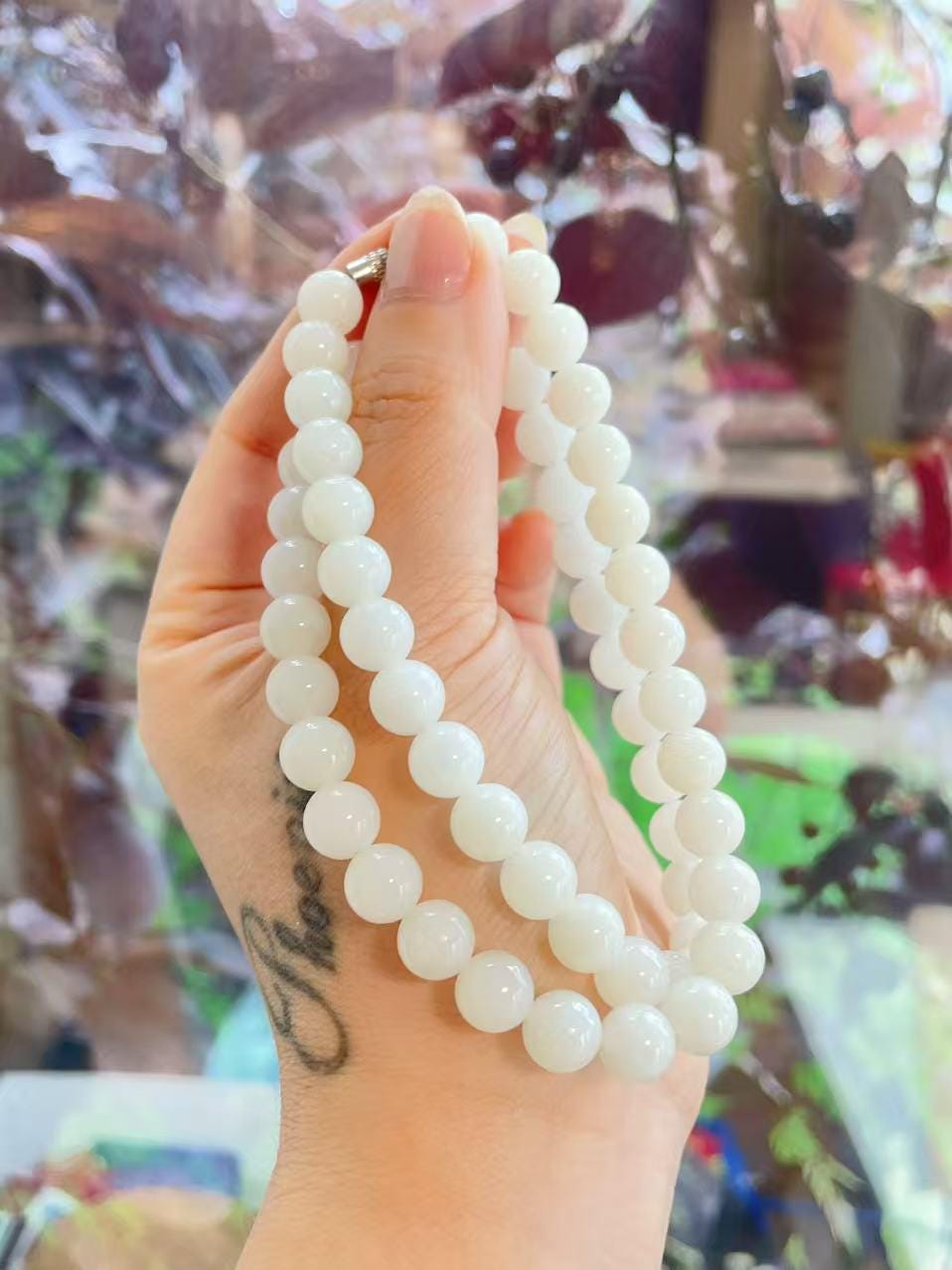 Natural White Jade 8mm Necklace, Creamy White Beaded Jade Necklace, Certified Minimalist Jade Chain, 8mm Nephrite White Jade, Jade Gift
