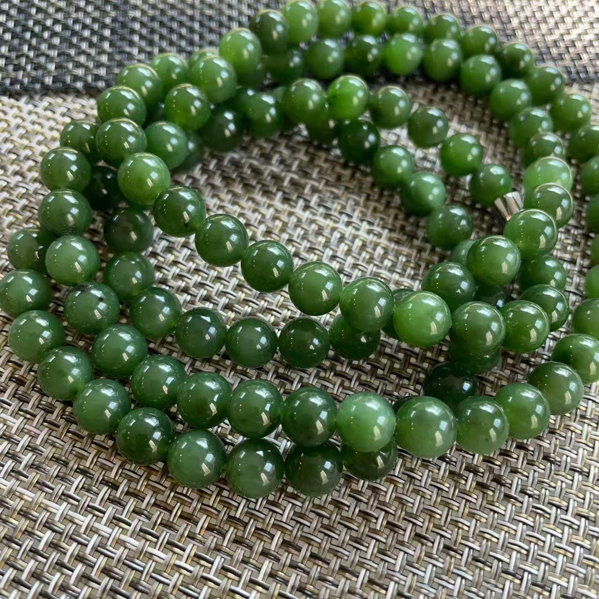 Natural Nephrite Jade Long Necklace | 36" Spinach Green Beaded Necklace | 8mm Round Jade Beads | Certified Real Jade Chain Necklace