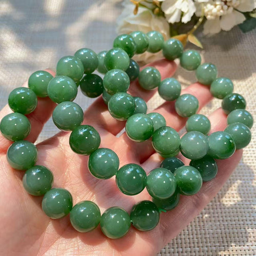 Certifeid Green Jade Bracelet ,12mm Green Jade Bracelet , Natural Nephrite Beads, Minimalist Luxury Jewelry, Certified Jade Gift
