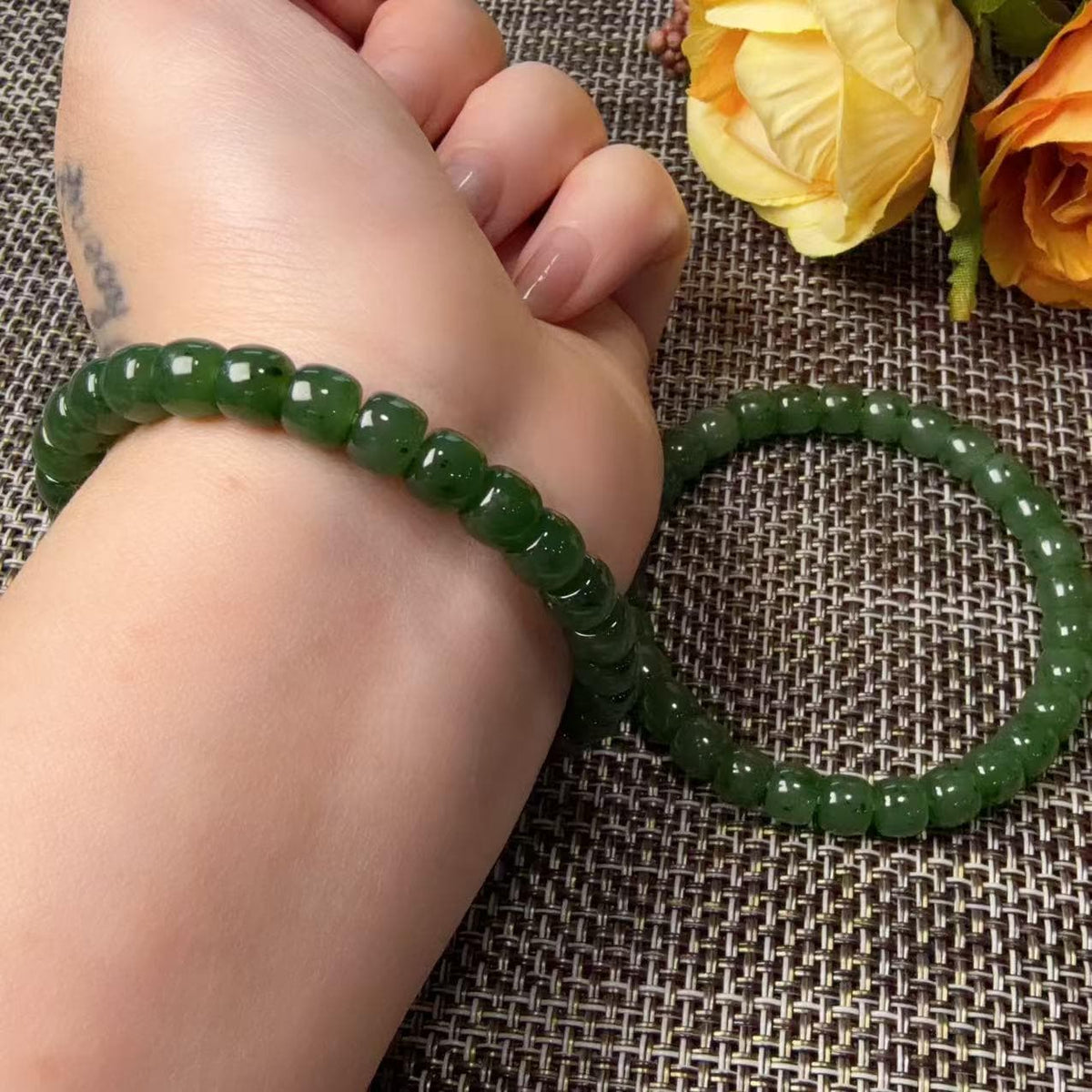 Certified Natural Green Jade Bracelet, 6-7mm Bead Bracelet , Certified Nephrite Jade Jewelry , Minimalist Jade Bracelet