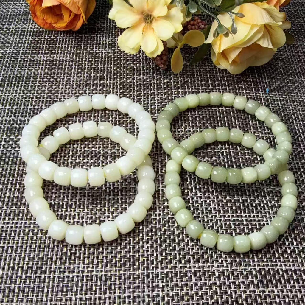 Natural Yellow Jade Barrel Bead Bracelet | Certified Yellow Jade Bracelet | Genuine Jade Stretch Bracelet | Minimalist Everyday Jewelry