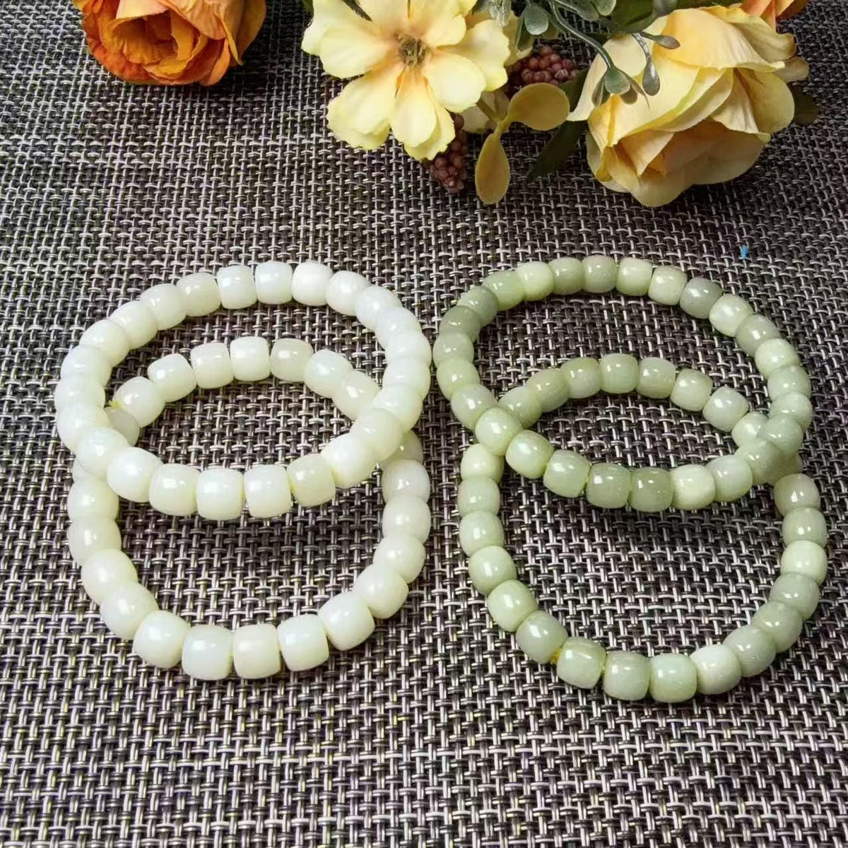 Natural Yellow Jade Barrel Bead Bracelet | Certified Yellow Jade Bracelet | Genuine Jade Stretch Bracelet | Minimalist Everyday Jewelry