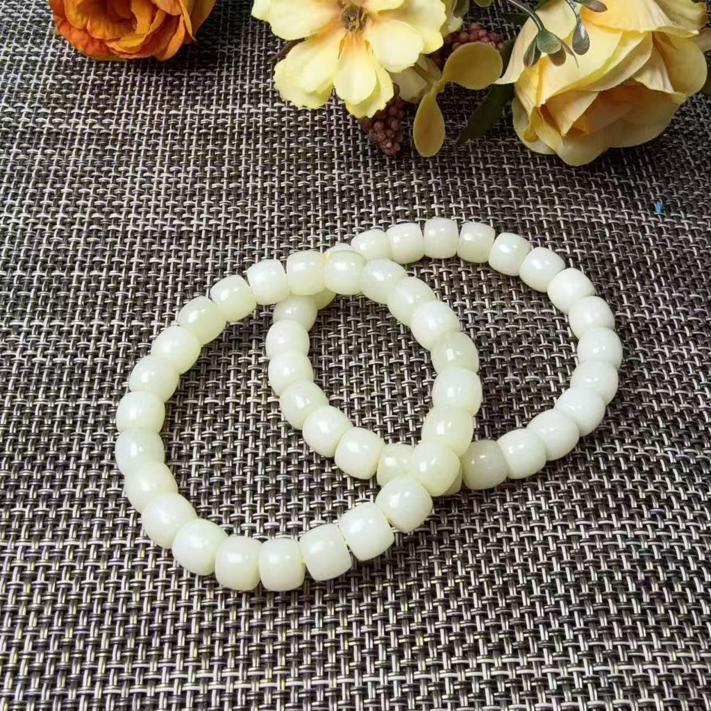 Natural Yellow Jade Barrel Bead Bracelet | Certified Yellow Jade Bracelet | Genuine Jade Stretch Bracelet | Minimalist Everyday Jewelry