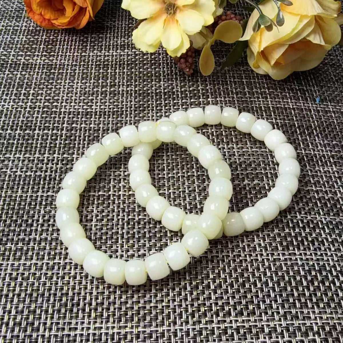 Natural Yellow Jade Barrel Bead Bracelet | Certified Yellow Jade Bracelet | Genuine Jade Stretch Bracelet | Minimalist Everyday Jewelry