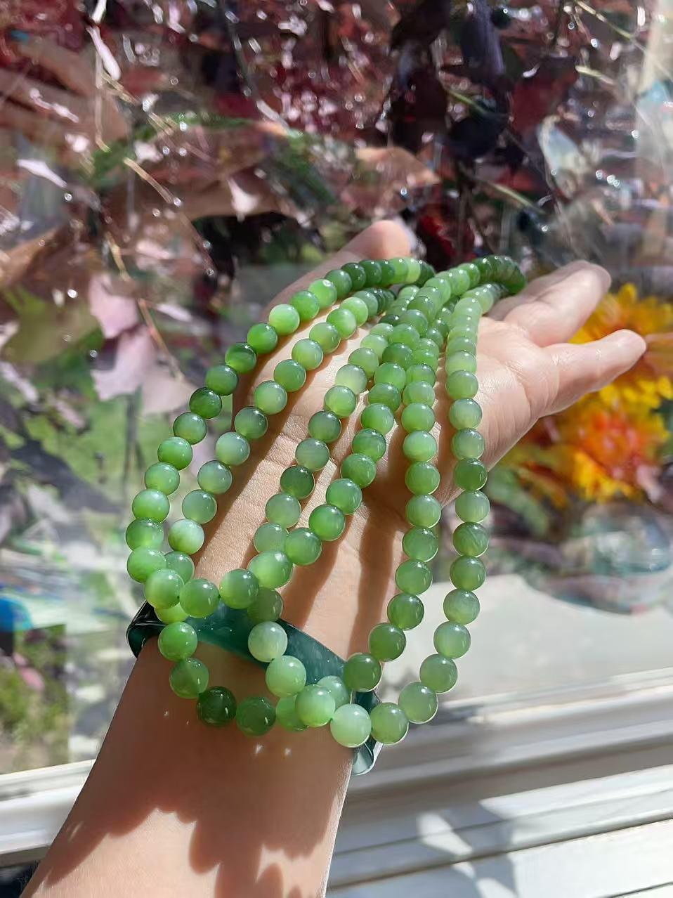 Natural Icy Green Nephrite Jade Beaded Necklace | 7.5–8mm Round Beads | High Grade Jade | Certified Green Jade Jewelry