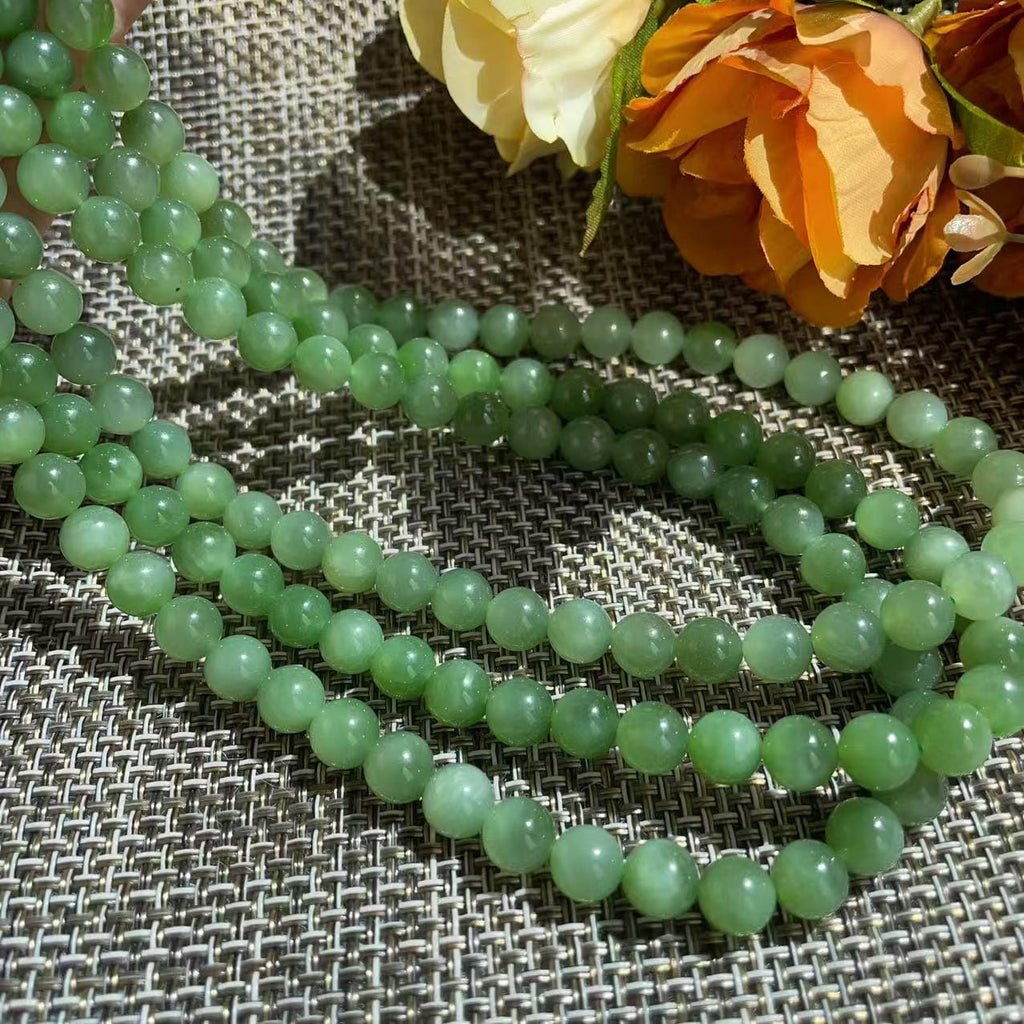 Natural Icy Green Nephrite Jade Beaded Necklace | 7.5–8mm Round Beads | High Grade Jade | Certified Green Jade Jewelry