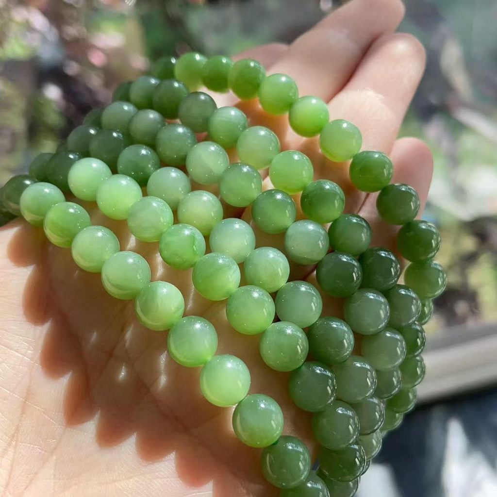 Natural Icy Green Nephrite Jade Beaded Necklace | 7.5–8mm Round Beads | High Grade Jade | Certified Green Jade Jewelry