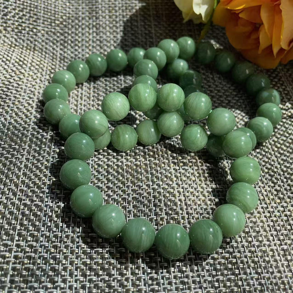 Natural Matcha Green Nephrite Jade Bracelet | 12mm Creamy Green Round Beads | Certified Jade | Unisex Gift