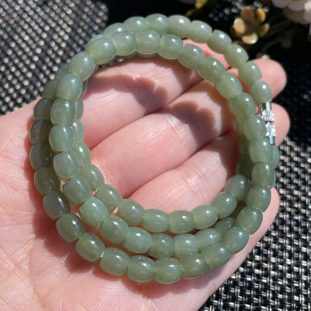 Natural Nephrite Jade Barrel Bead Necklace | Soft Green Jade Beaded Necklace | 18" Handmade Gemstone Necklace | 6mm Jade Beads