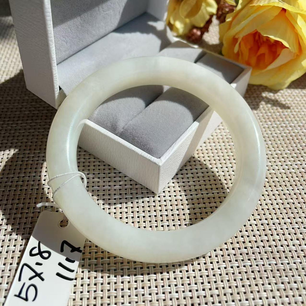 Certified Natural Creamy White Jade Bangle Bracelet | Nephrite White Jade Bangle | 57-58.5mm Jade Bangle, Gift for Her, One of a Kind