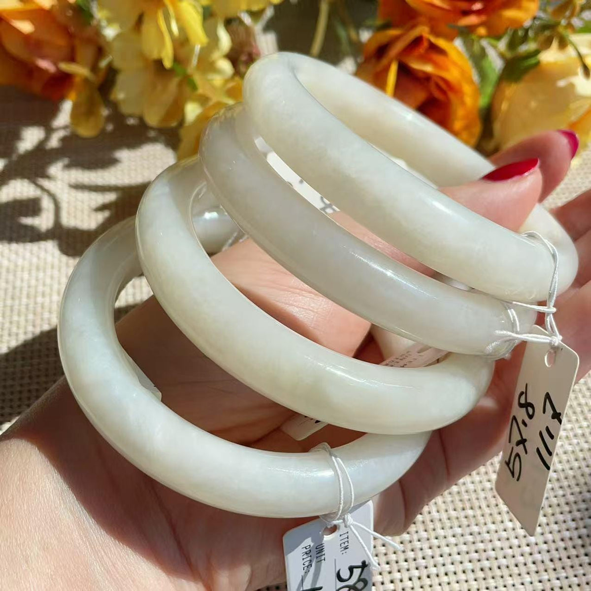 Certified Natural Creamy White Jade Bangle Bracelet | Nephrite White Jade Bangle | 57-58.5mm Jade Bangle, Gift for Her, One of a Kind