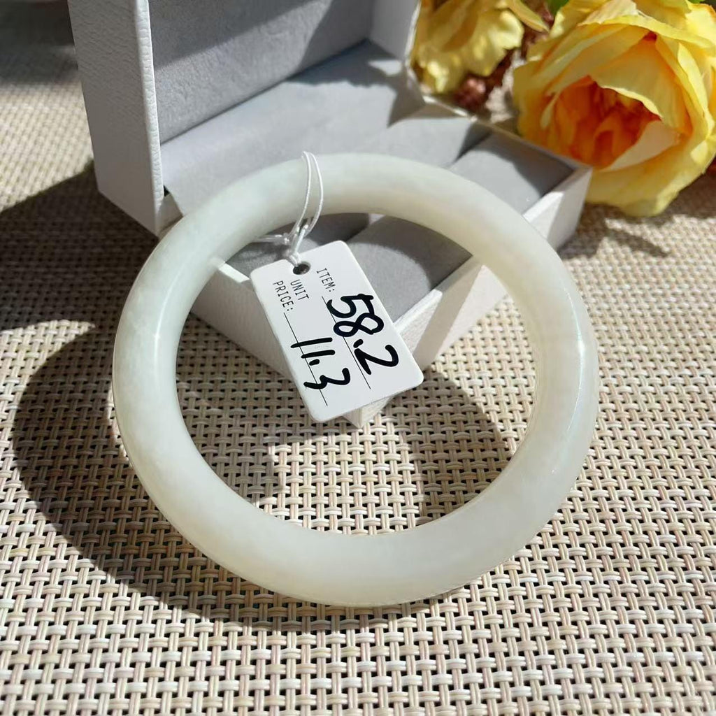 Certified Natural Creamy White Jade Bangle Bracelet | Nephrite White Jade Bangle | 57-58.5mm Jade Bangle, Gift for Her, One of a Kind