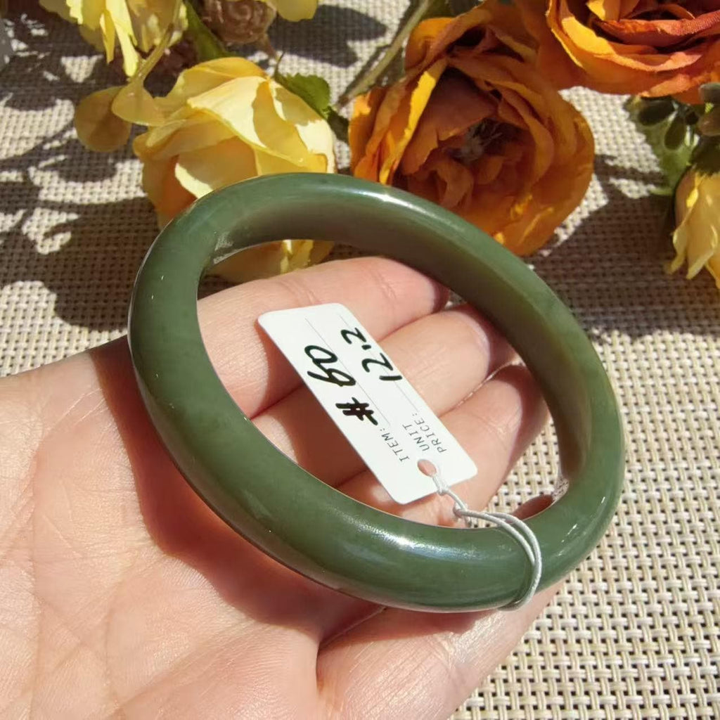 Natural Green Jade Bangle 60mm | Avocado Green Nephrite Jade Bracelet | 12.2mm Classic Round Bangle | Certificate Included