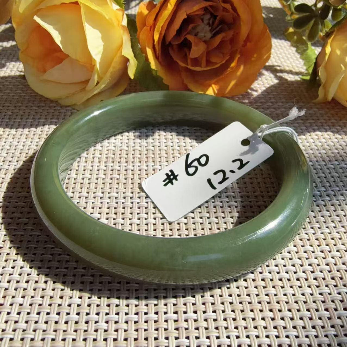 Natural Green Jade Bangle 60mm | Avocado Green Nephrite Jade Bracelet | 12.2mm Classic Round Bangle | Certificate Included