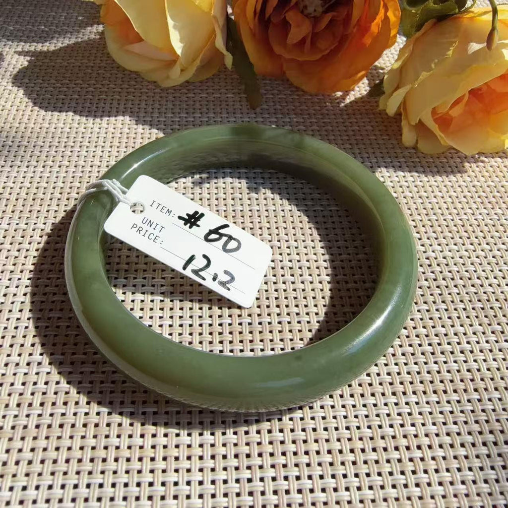Natural Green Jade Bangle 60mm | Avocado Green Nephrite Jade Bracelet | 12.2mm Classic Round Bangle | Certificate Included