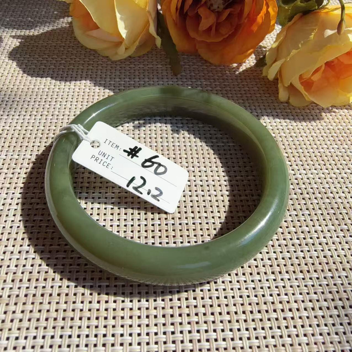 Natural Green Jade Bangle 60mm | Avocado Green Nephrite Jade Bracelet | 12.2mm Classic Round Bangle | Certificate Included