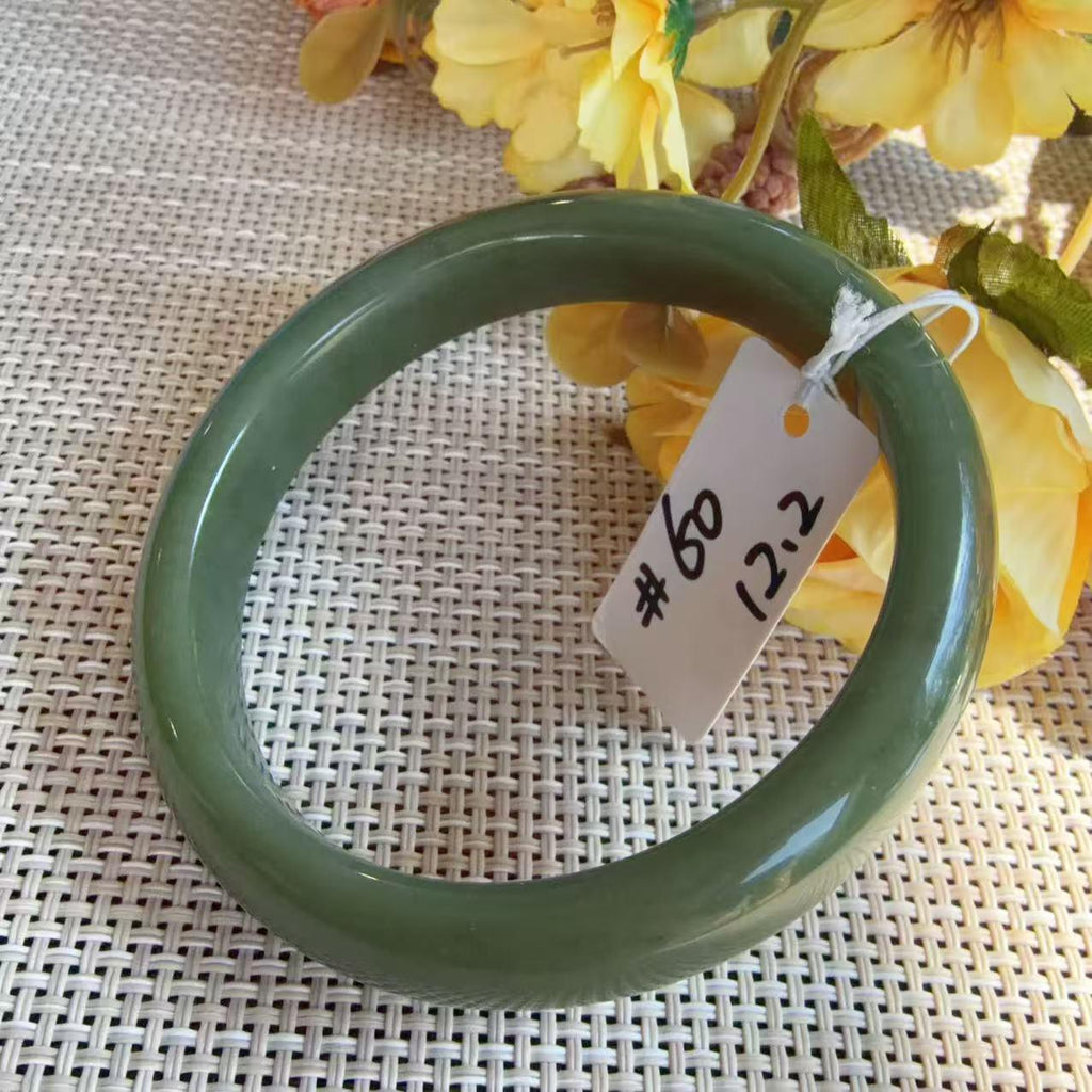 Natural Green Jade Bangle 60mm | Avocado Green Nephrite Jade Bracelet | 12.2mm Classic Round Bangle | Certificate Included