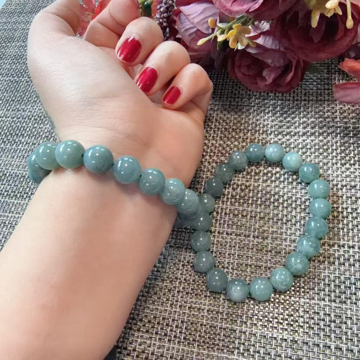 Natural Grade A Jadeite Jade Bracelet 9.5-10mm | Blue Jadeite Beaded Bracelet | Minimalist Everyday Jewelry | Gift for Her