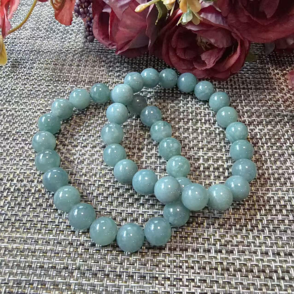 Natural Grade A Jadeite Jade Bracelet 9.5-10mm | Blue Jadeite Beaded Bracelet | Minimalist Everyday Jewelry | Gift for Her