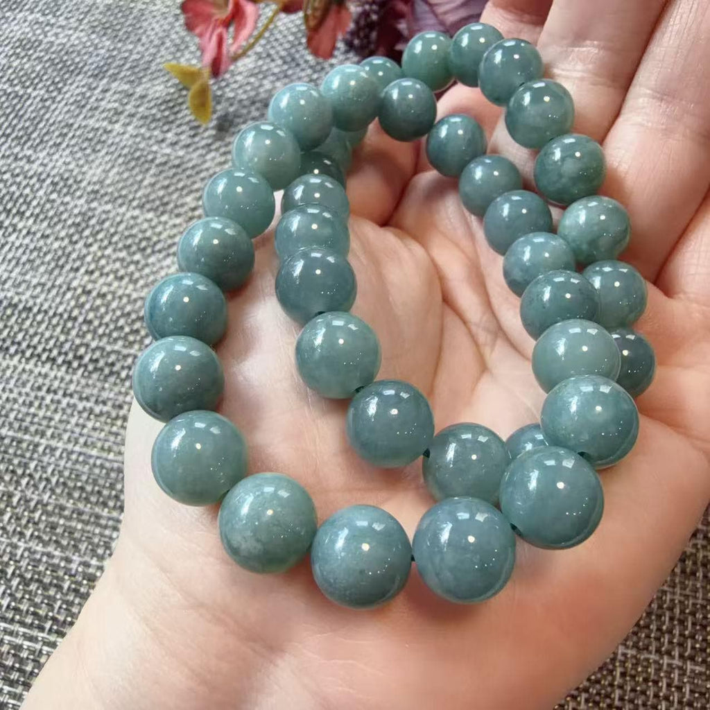 Natural Grade A Jadeite Jade Bracelet 9.5-10mm | Blue Jadeite Beaded Bracelet | Minimalist Everyday Jewelry | Gift for Her