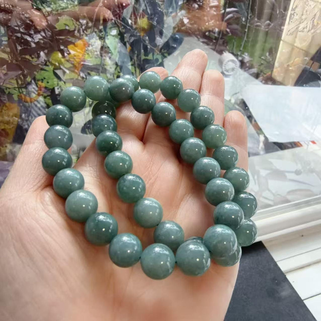 Natural Grade A Jadeite Jade Bracelet 9.5-10mm | Blue Jadeite Beaded Bracelet | Minimalist Everyday Jewelry | Gift for Her