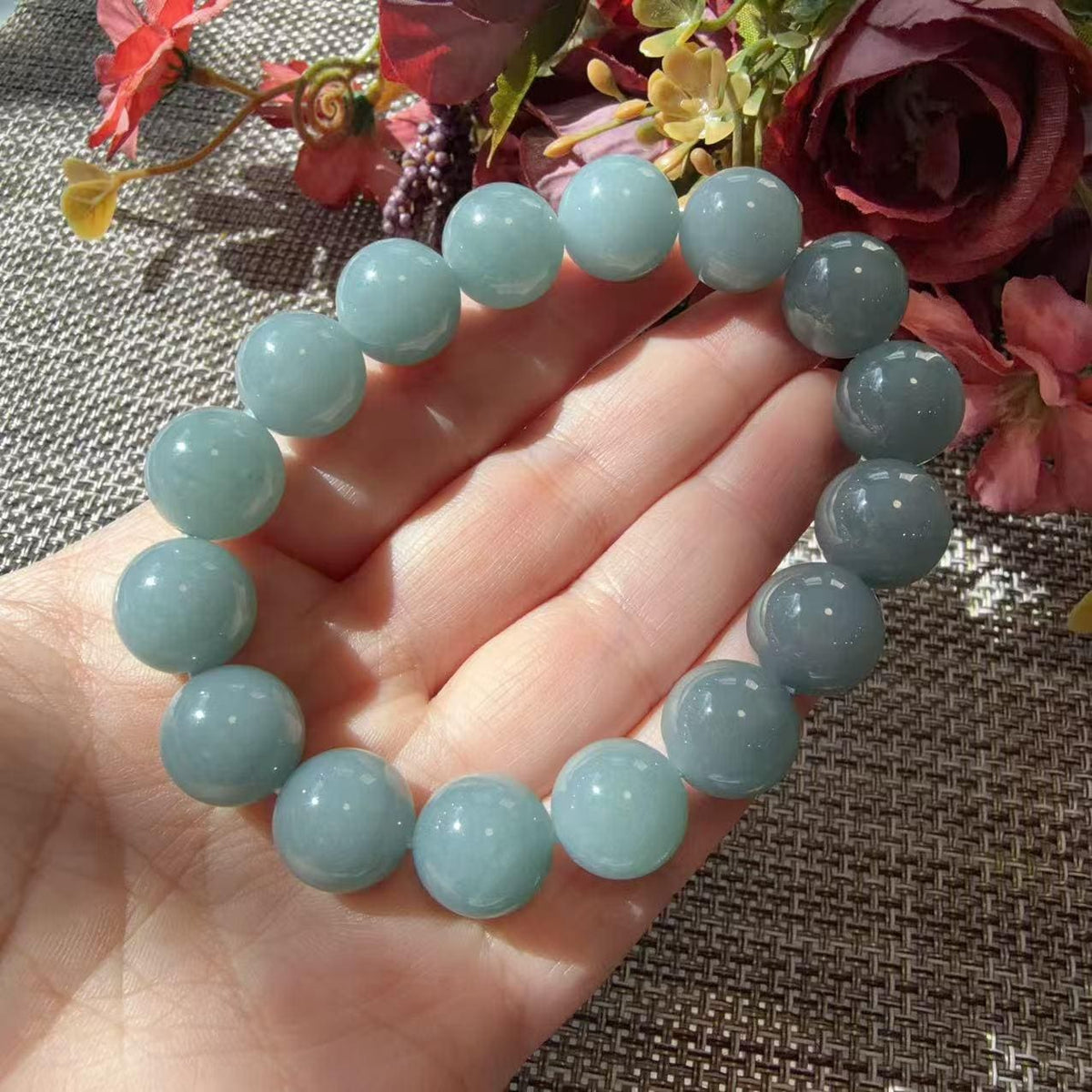 Natural Blue Water Jadeite Bracelet, 12.5–13mm Large Bead Jade Bracelet, Custom Size 6–9 Inches, Minimalist Real Jadeite Bracelet